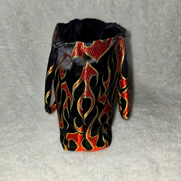 Cute Mini Bag w/ Black Red Gold Flames on Silk Brocade w/ Asian Symbol & snaps - Picture 4 of 11
